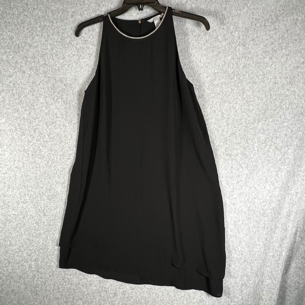 H&M Dress Women 14 Black Contrast Trim Halter Layered Asymmetrical Shift NEW